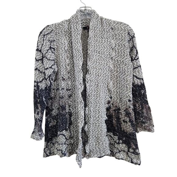 Yest Printed Cardigan Sweater Long Sleeve Open Front Metallic Gray Multi Size XL - Picture 1 of 10